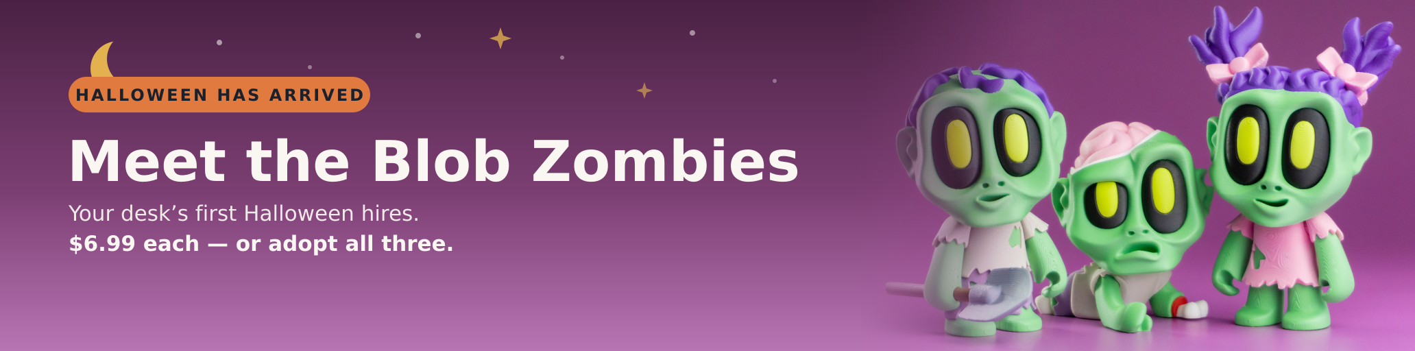 3D printed Blob Zombies Halloween banner