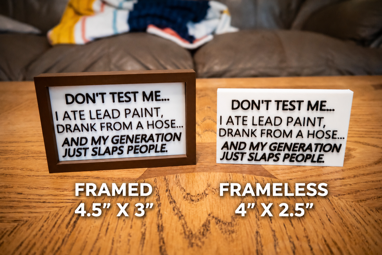 Funny Desk Sign — "Don't Test Me" Lead Paint Gen X Humor Sign - Image 2